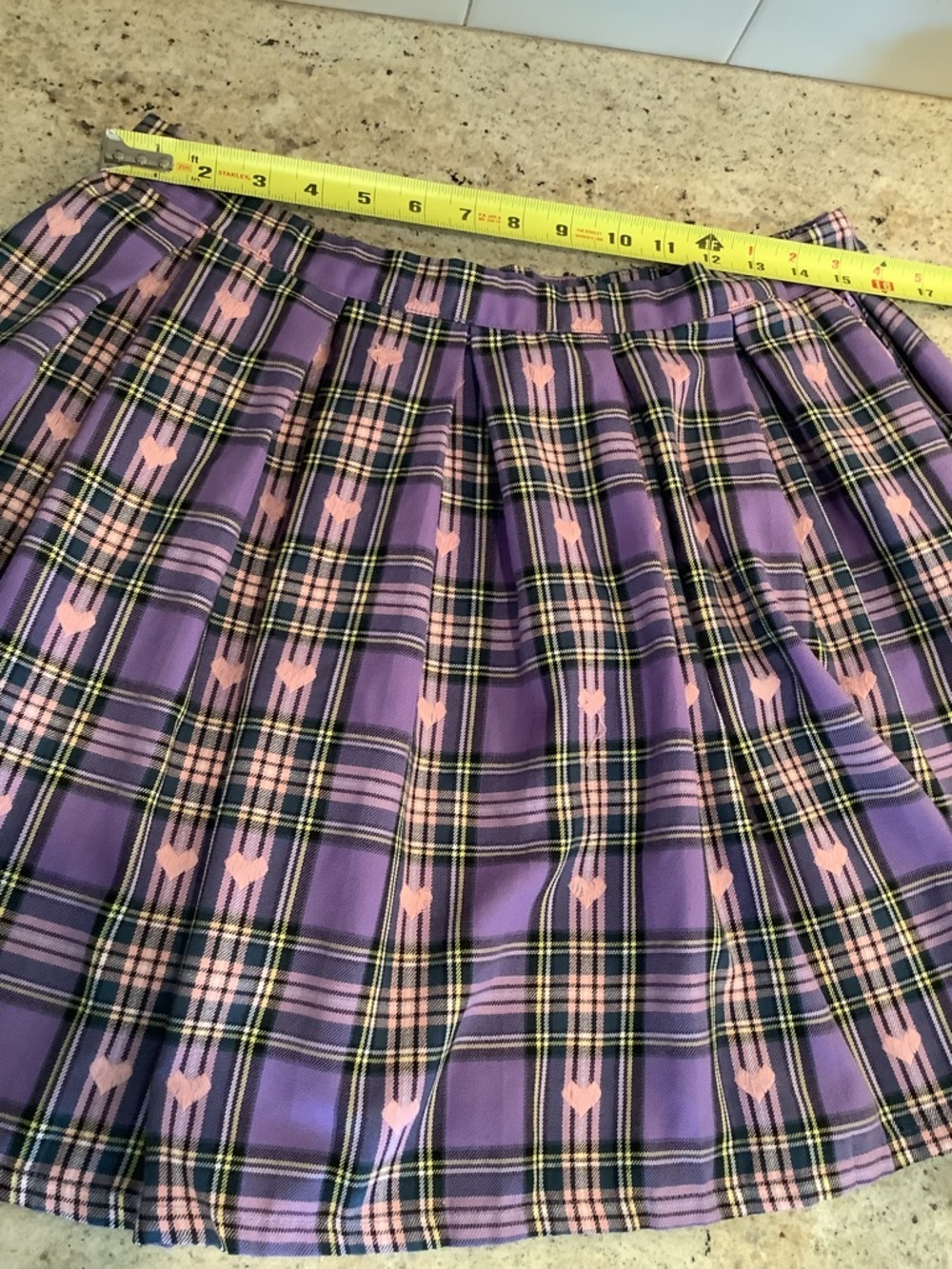 Hot Topic Purple Plaid & Pink Hearts Pleated Skirt Size XL - Picture 6 of 9